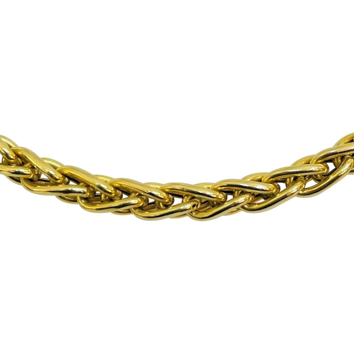 18 Karat Yellow Gold Ladies Polished Wheat Link Chain Necklace Italy In Good Condition In Guilford, CT