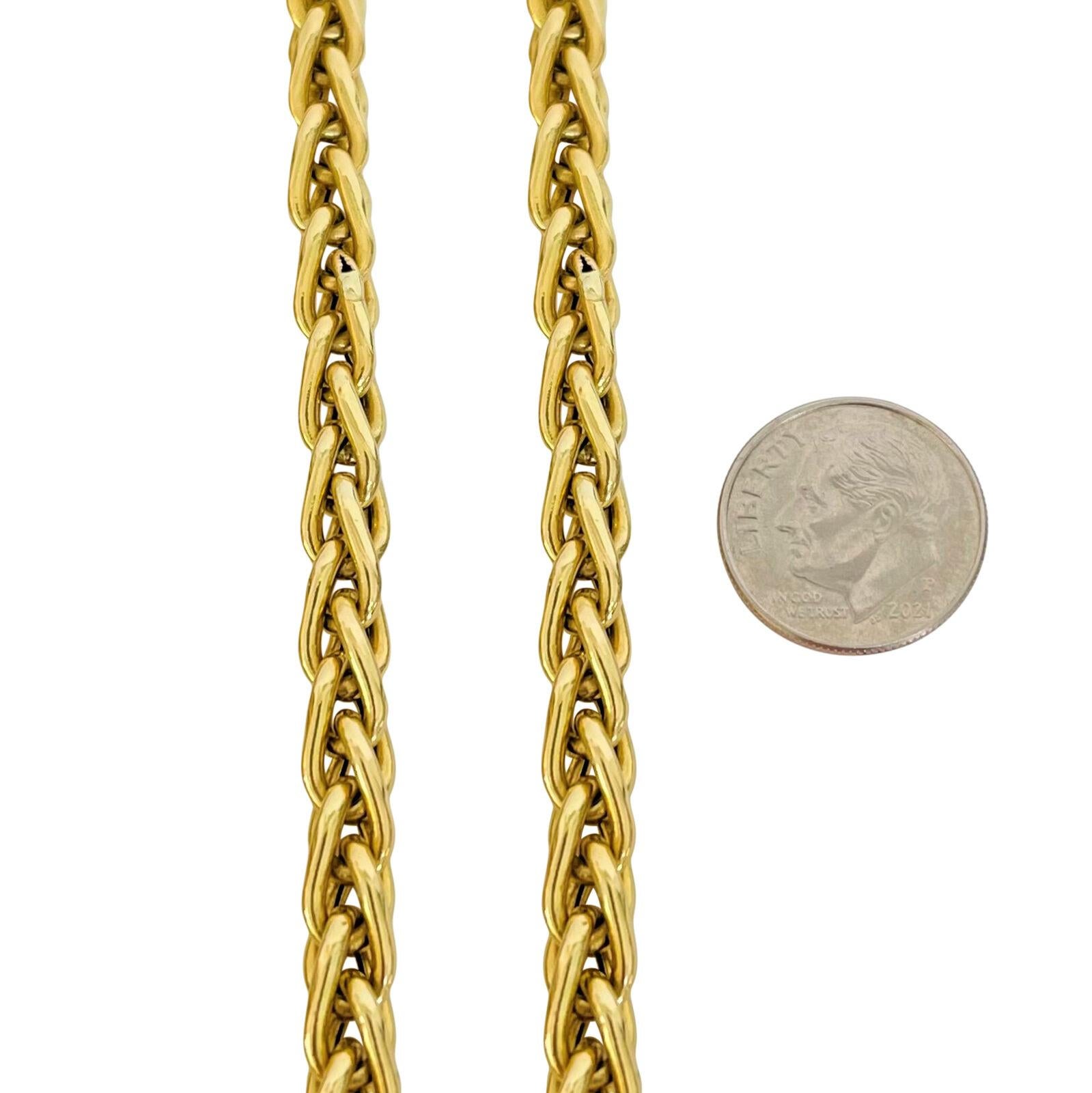 Women's 18 Karat Yellow Gold Ladies Polished Wheat Link Chain Necklace Italy
