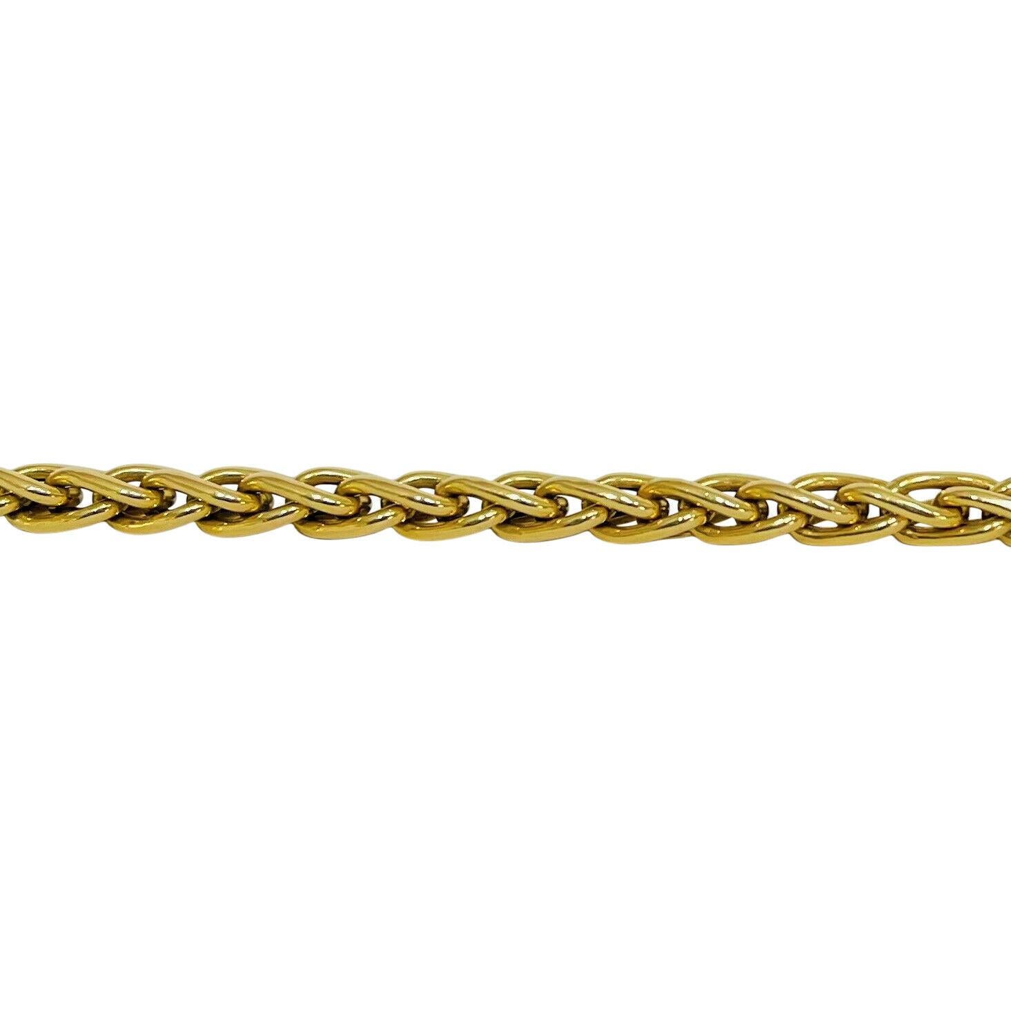 18 Karat Yellow Gold Ladies Polished Wheat Link Chain Necklace Italy 1