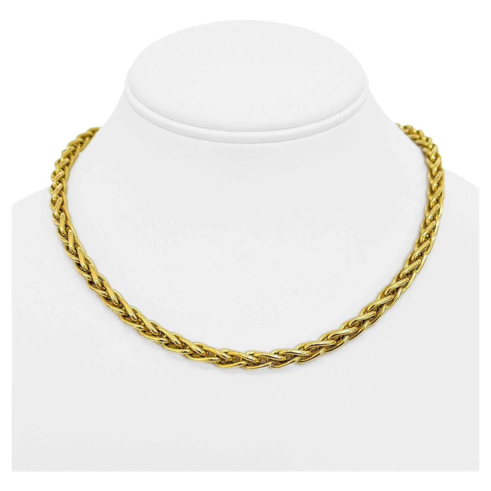 18 Karat Yellow Gold Ladies Polished Wheat Link Chain Necklace Italy