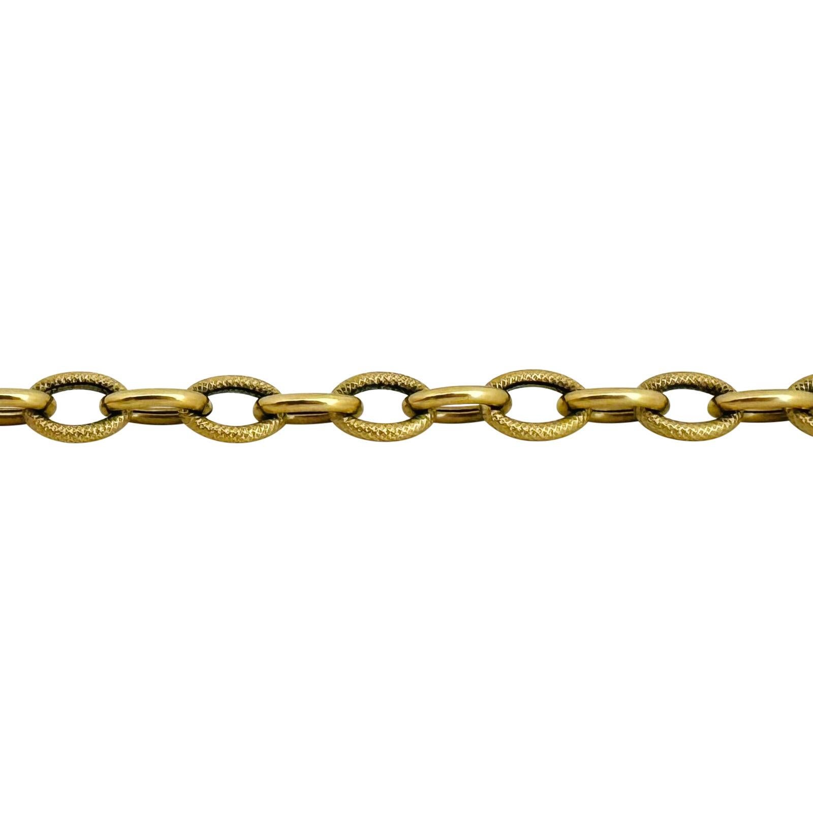18 Karat Yellow Gold Ladies Textured & Polished Cable Link Bracelet Italy  In Good Condition In Guilford, CT