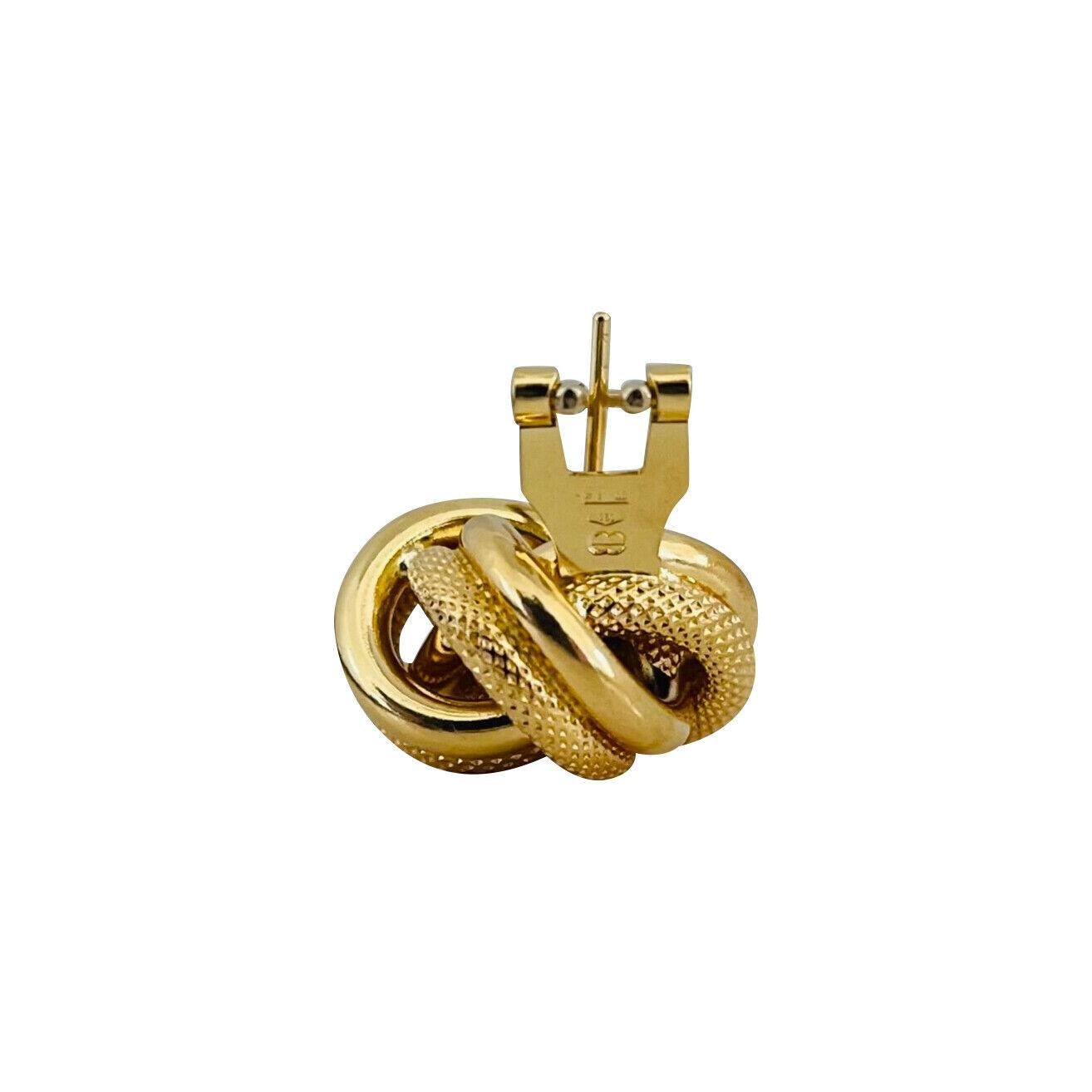 18 Karat Yellow Gold Ladies UnoAErre Textured Fancy Knot Earrings, Italy 1
