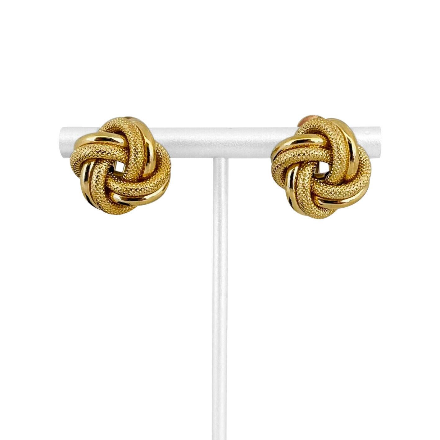 18 Karat Yellow Gold Ladies UnoAErre Textured Fancy Knot Earrings, Italy