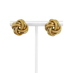 18 Karat Yellow Gold Ladies UnoAErre Textured Fancy Knot Earrings, Italy