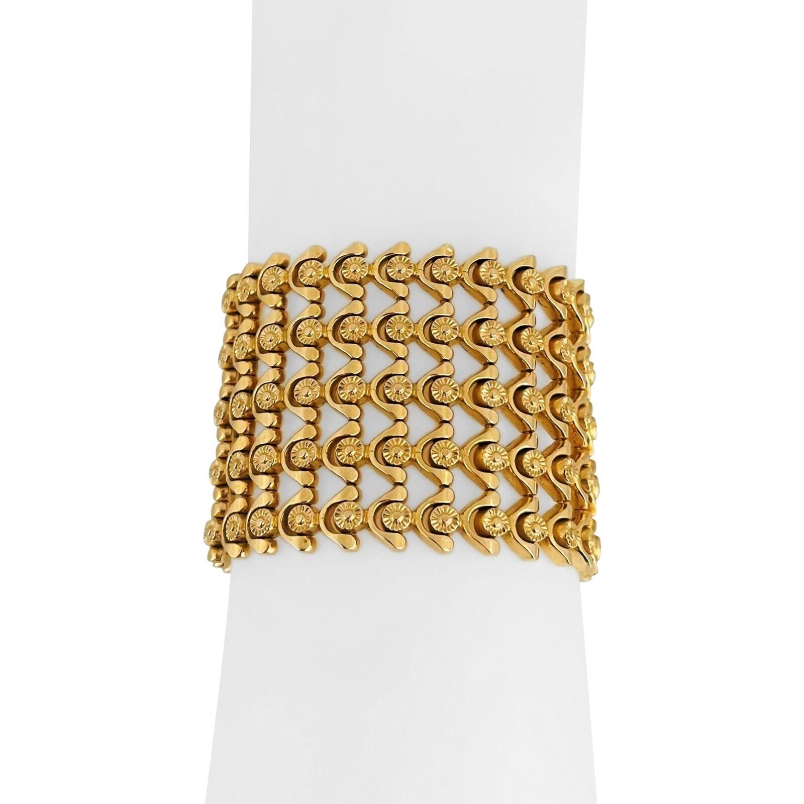 18 Karat Yellow Gold Ladies Very Wide Fancy Link Bracelet Italy  3