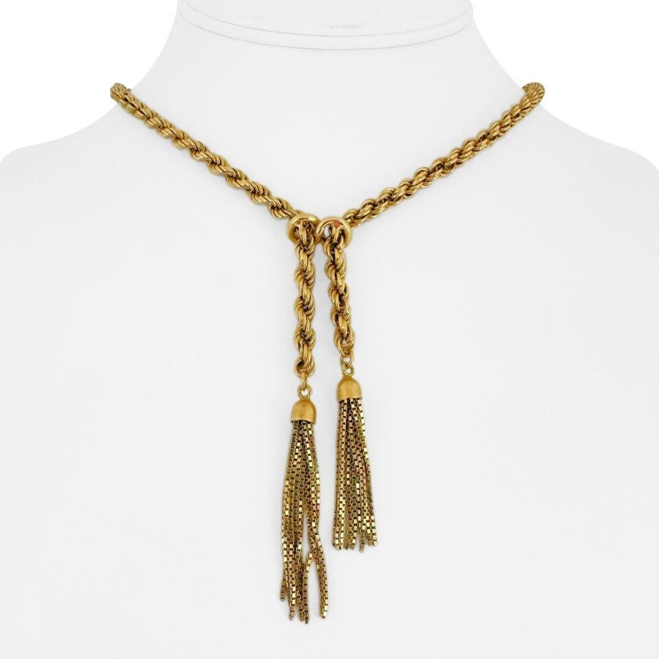 18 Karat Yellow Gold Ladies Vintage Lariat Tassel Rope Necklace Italy  In Good Condition In Guilford, CT