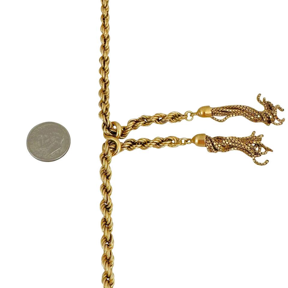 18 Karat Yellow Gold Ladies Vintage Lariat Tassel Rope Necklace Italy  1