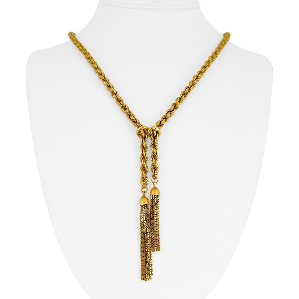 18 Karat Yellow Gold Ladies Vintage Lariat Tassel Rope Necklace Italy  4