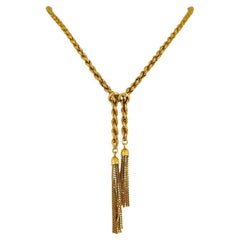 18 Karat Yellow Gold Ladies Used Lariat Tassel Rope Necklace Italy 