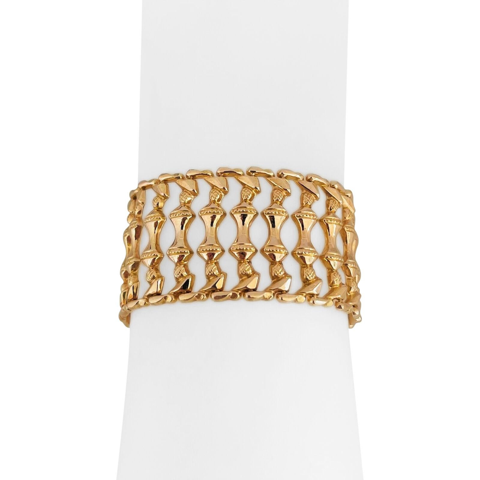 18 Karat Yellow Gold Ladies Wide Fancy Link Bracelet Italy  1