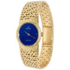 Retro 18 Karat Yellow Gold Ladies Wristwatch, Omega De Ville, with Lapis Lazuli Dial