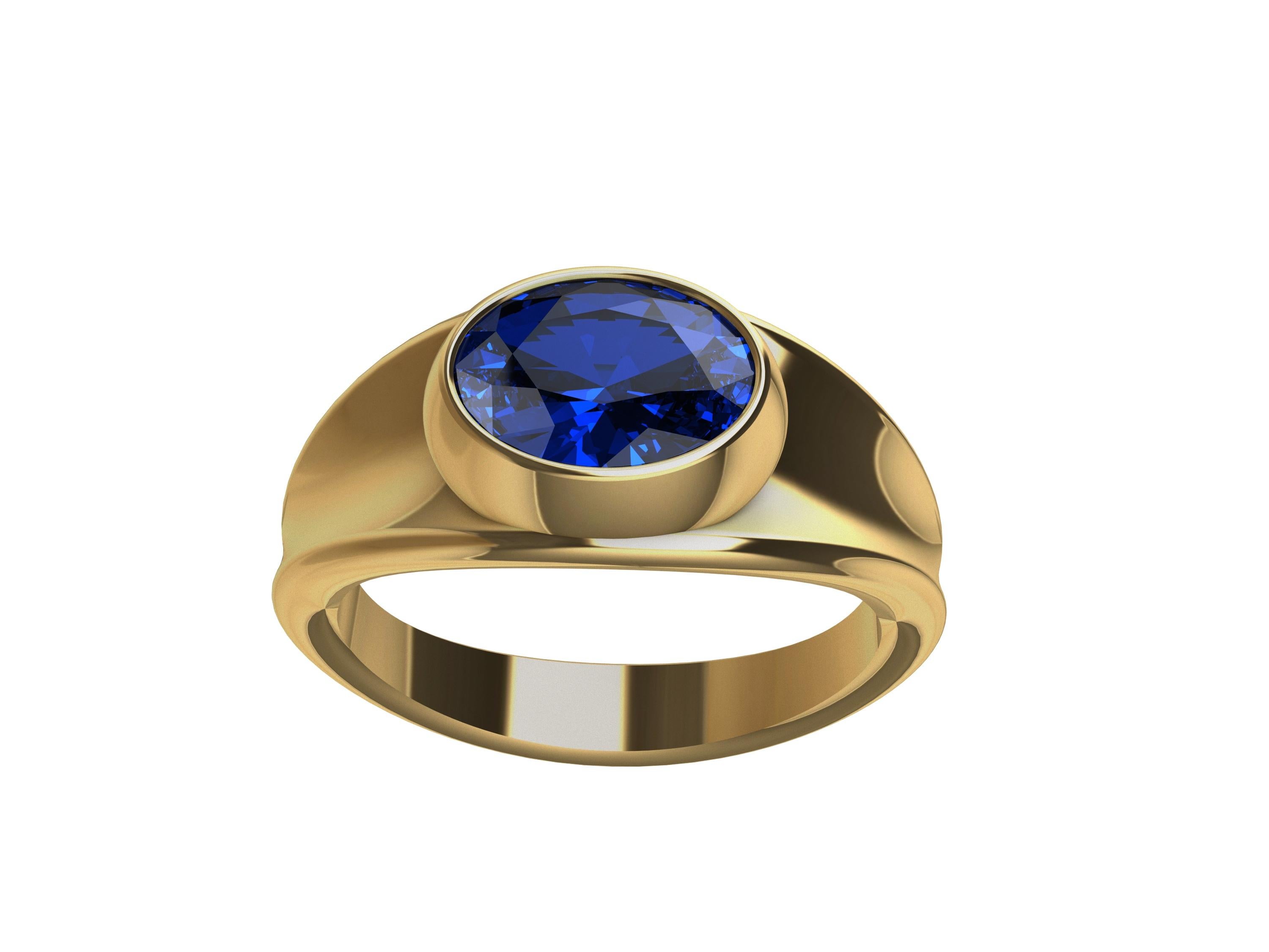 For Sale:  18 Karat Yellow Gold Lady's 1.55 Carat Blue Sapphire Sculpture Ring 3