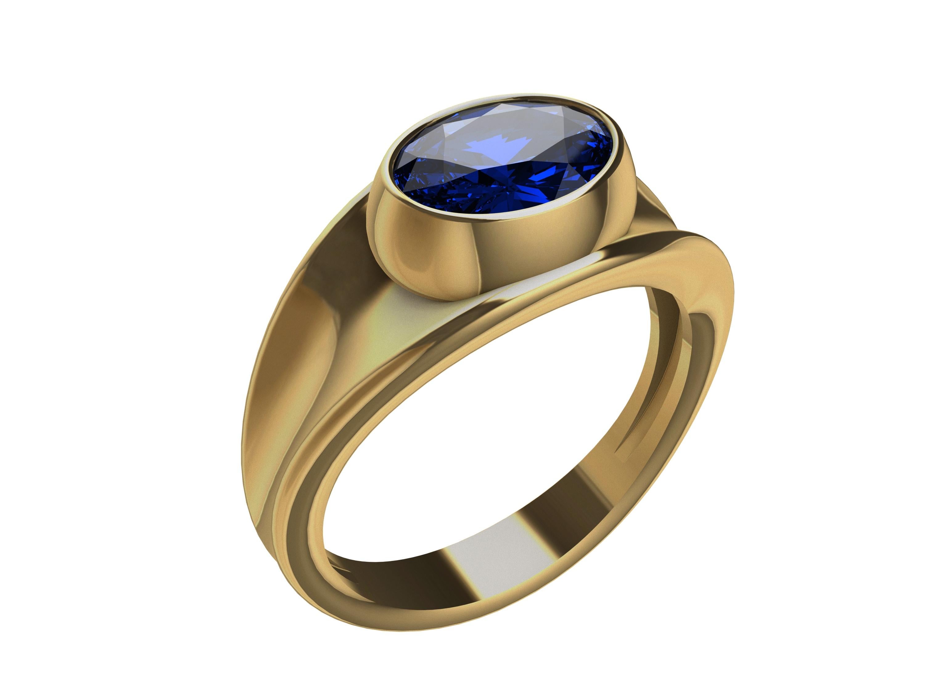 For Sale:  18 Karat Yellow Gold Lady's 1.55 Carat Blue Sapphire Sculpture Ring 4