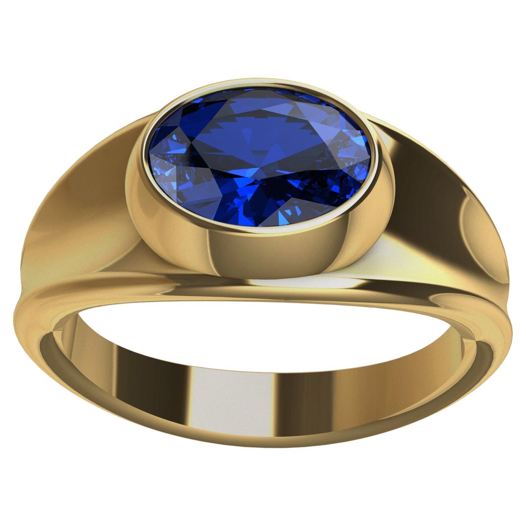 18 Karat Yellow Gold Lady's 1.55 Carat Blue Sapphire Sculpture Ring