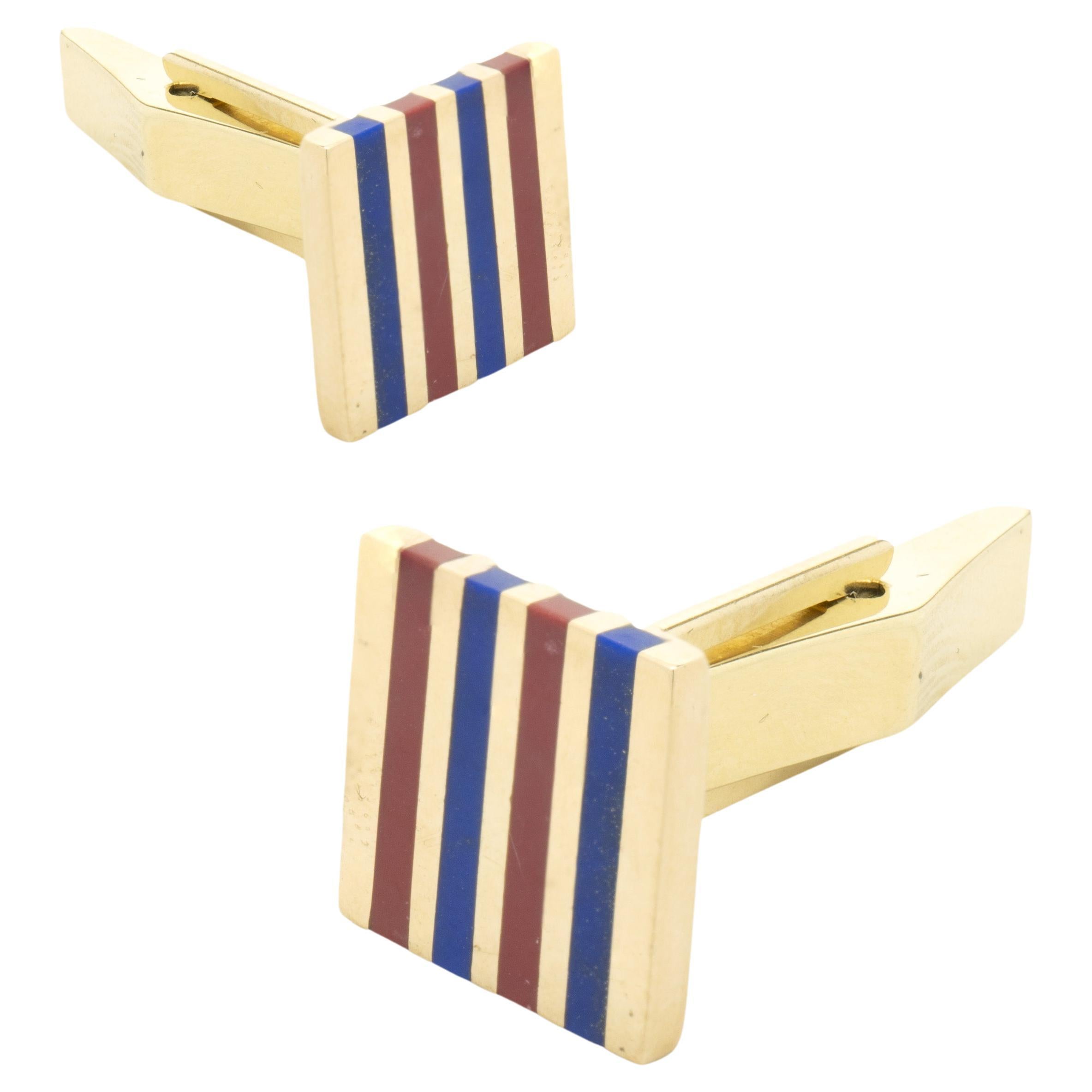 Gemelli in oro giallo 18 carati con Lapis e Corallo