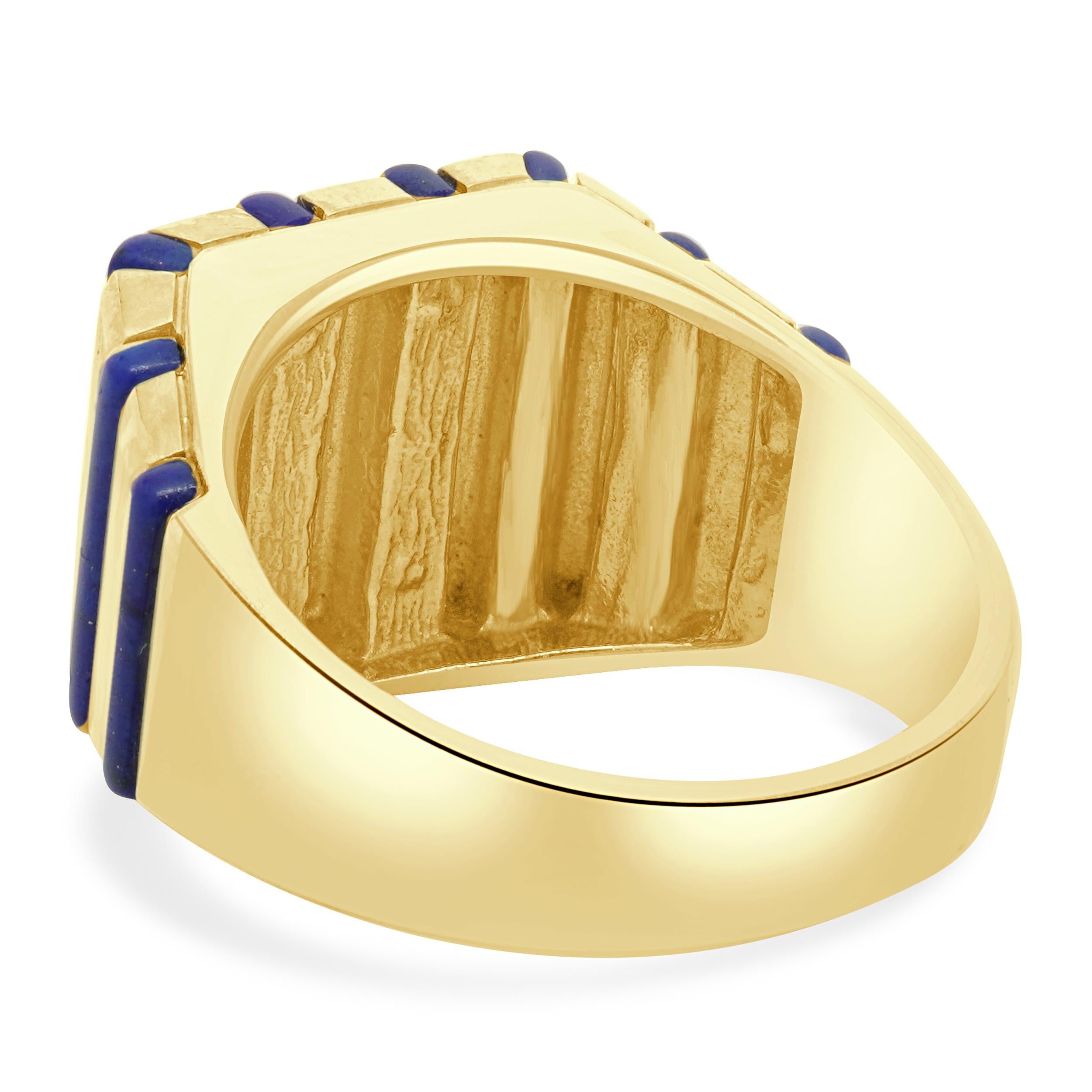 18 Karat Yellow Gold Lapis Inlay Gents Ring In Good Condition For Sale In Scottsdale, AZ