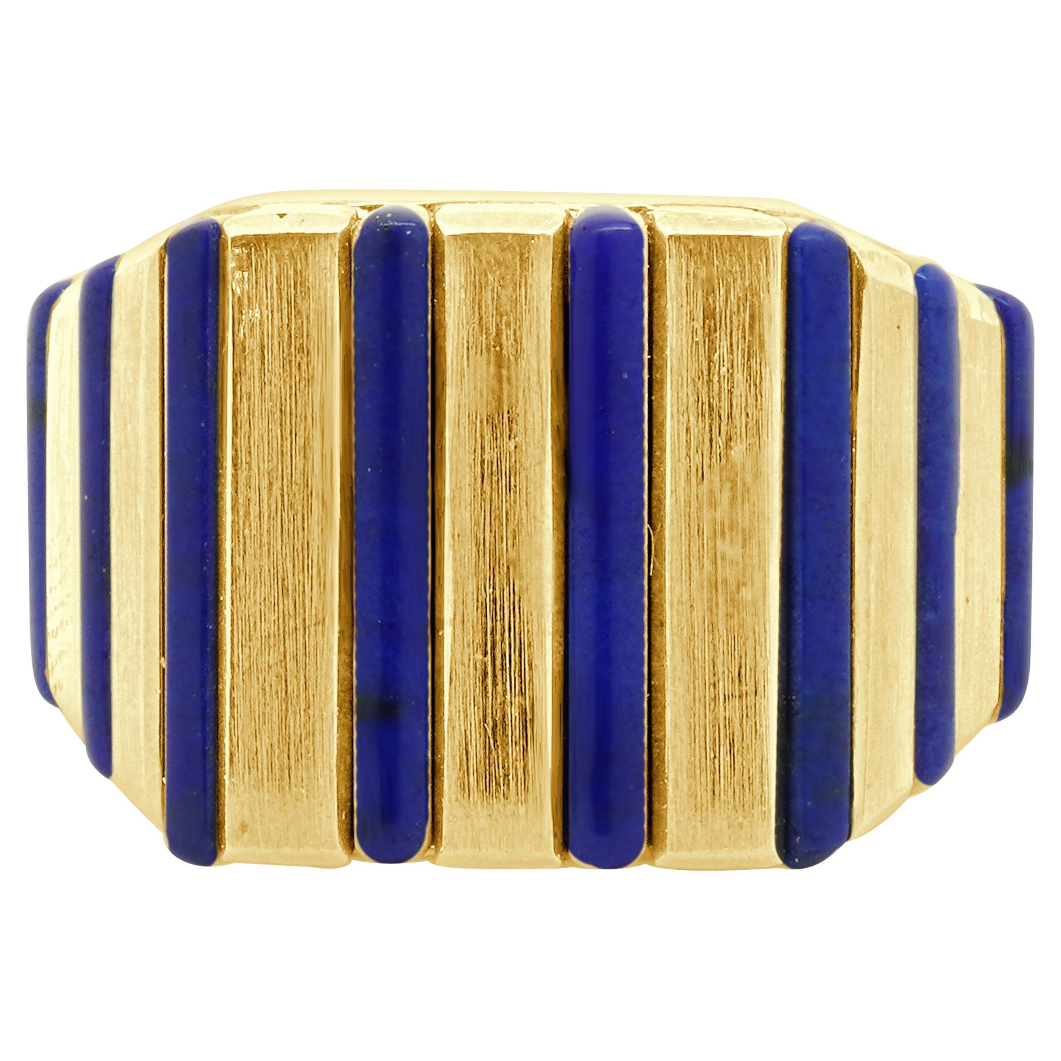 18 Karat Yellow Gold Lapis Inlay Gents Ring