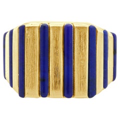 18 Karat Yellow Gold Lapis Inlay Gents Ring