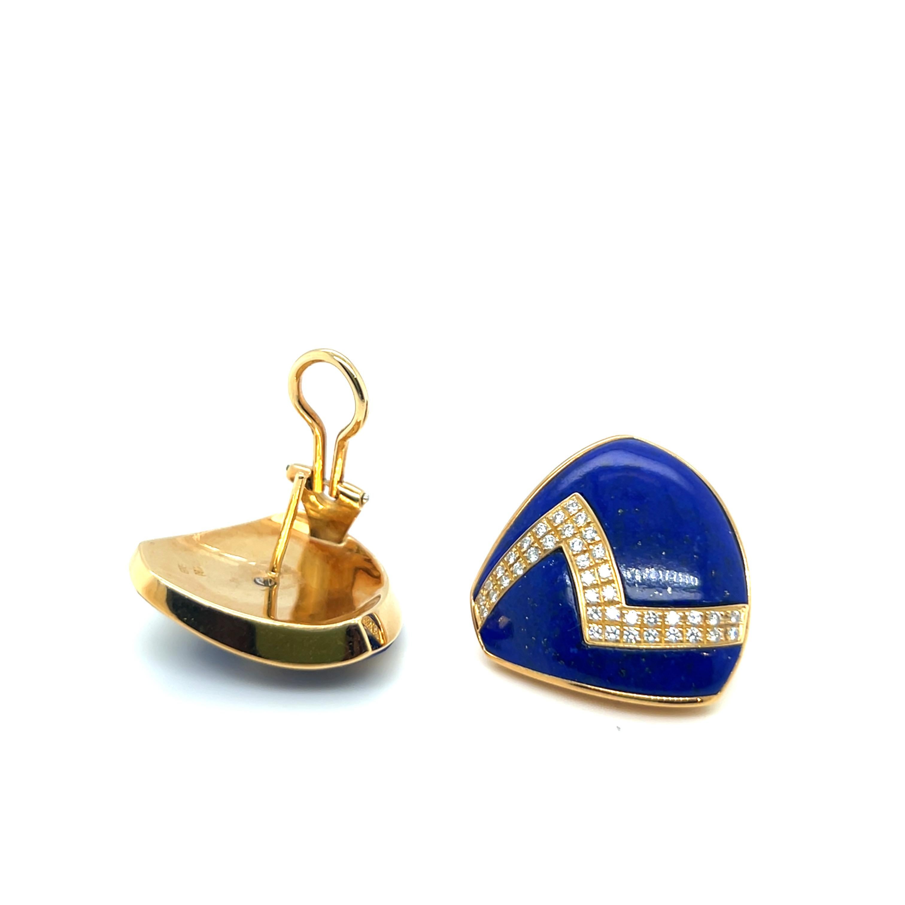 Moderniste Boucles d'oreilles en or jaune 18 carats, lapis-lazuli et diamants par Paul Binder, années 1990 en vente