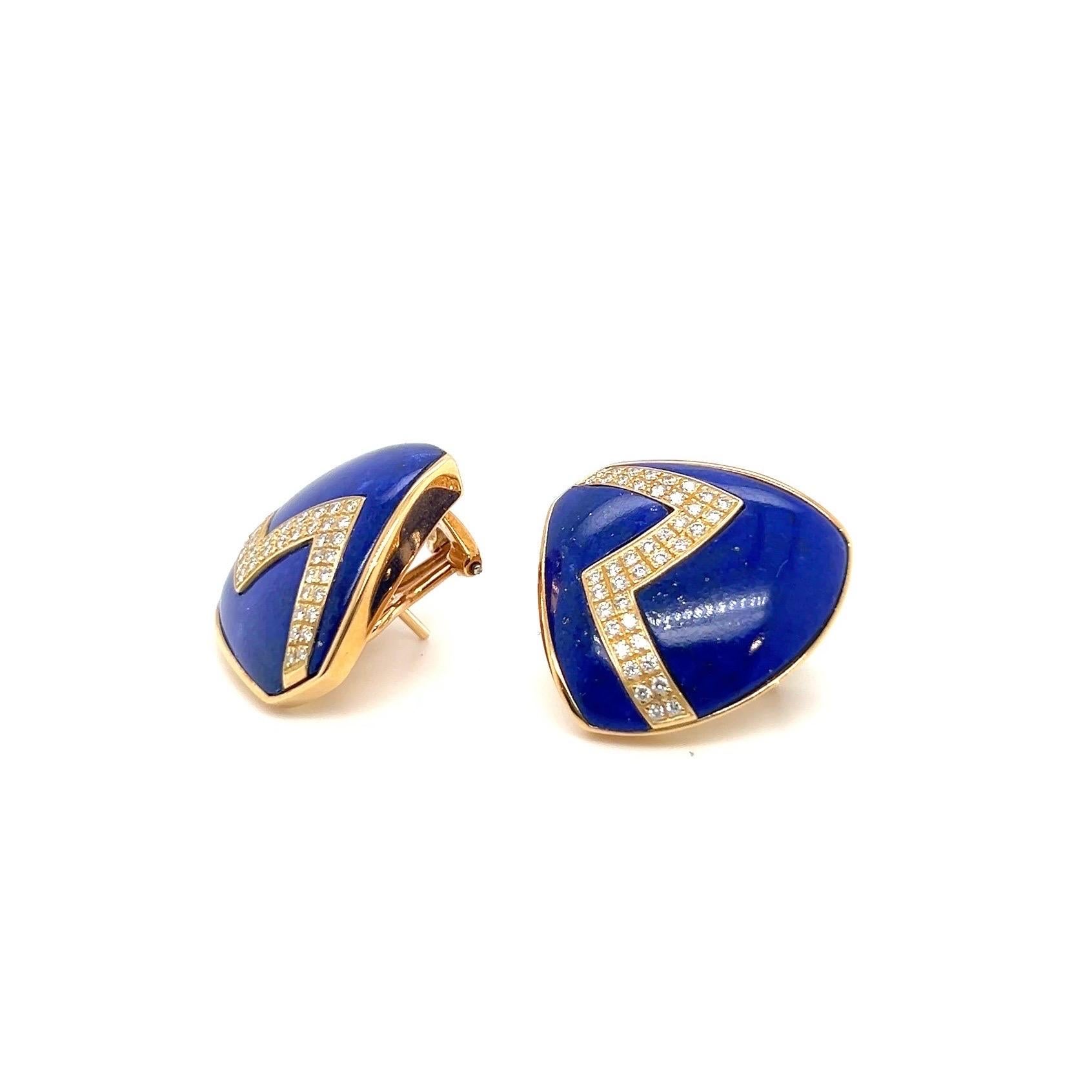 Boucles d'oreilles en or jaune 18 carats, lapis-lazuli et diamants par Paul Binder, années 1990 Bon état - En vente à Zurich, CH