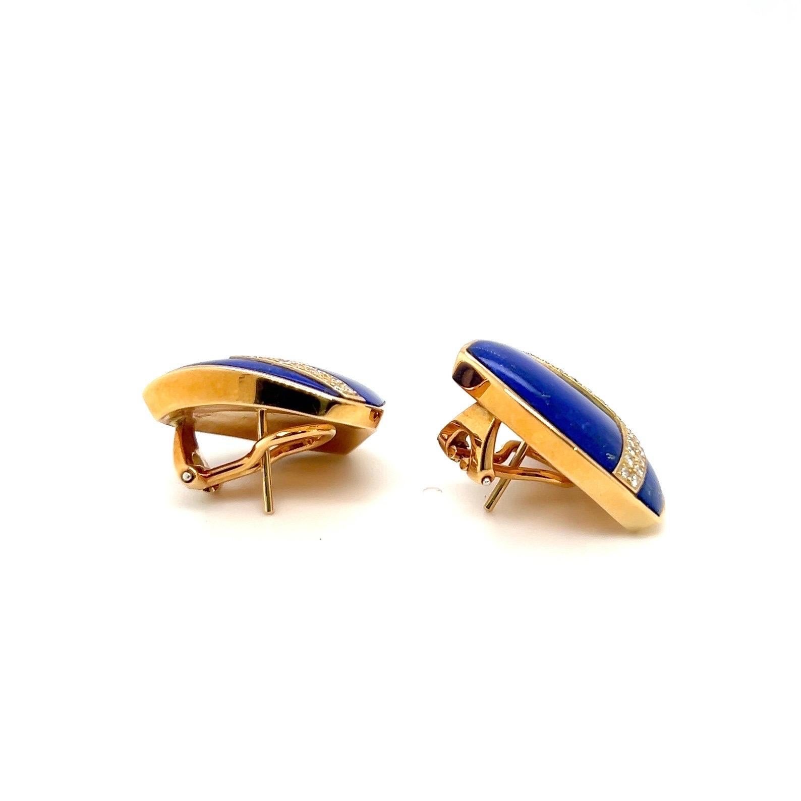 Boucles d'oreilles en or jaune 18 carats, lapis-lazuli et diamants par Paul Binder, années 1990 Pour femmes en vente