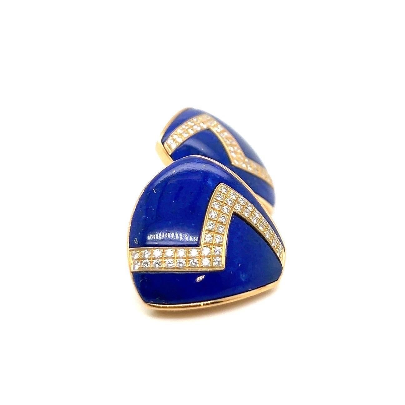 Boucles d'oreilles en or jaune 18 carats, lapis-lazuli et diamants par Paul Binder, années 1990 en vente 1