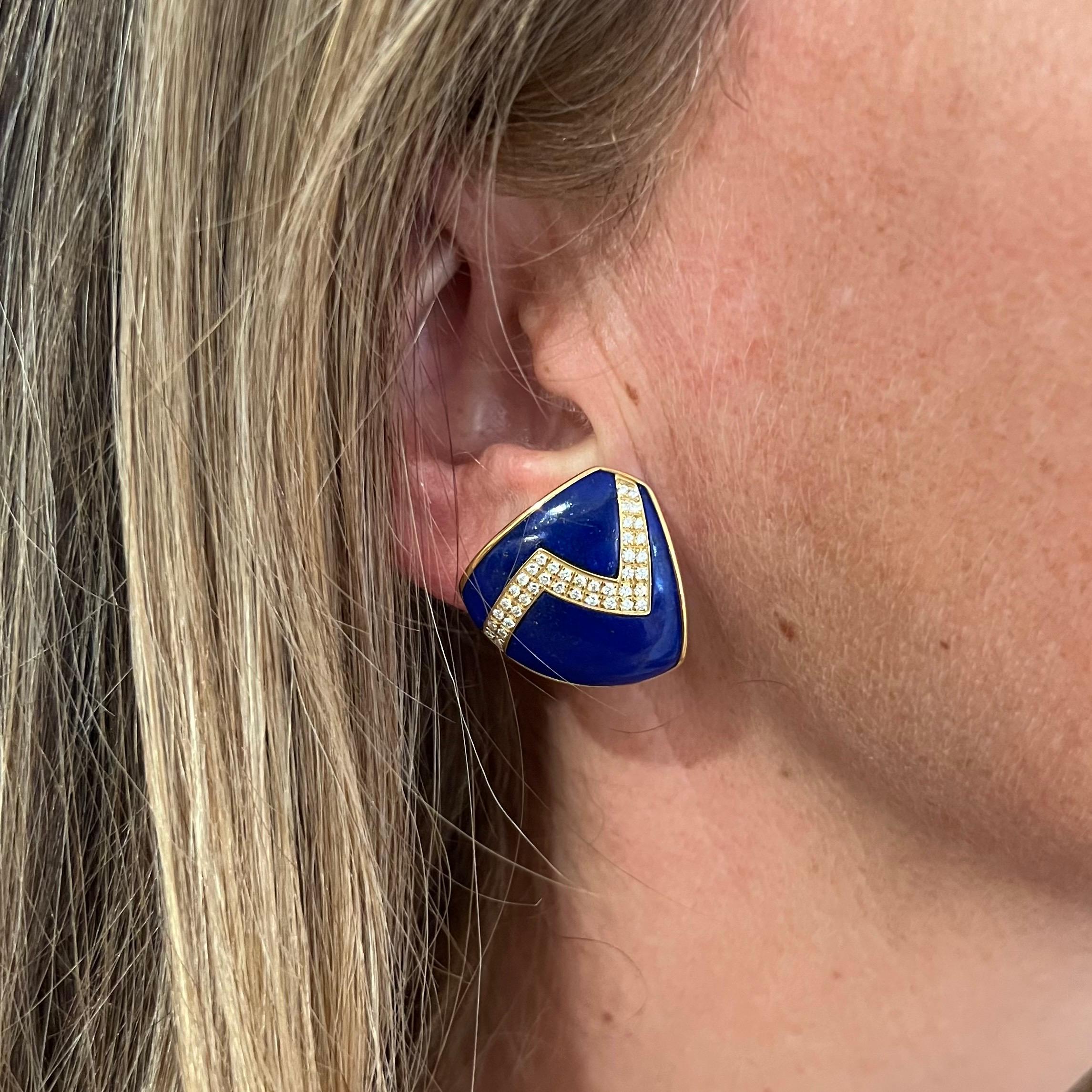 Boucles d'oreilles en or jaune 18 carats, lapis-lazuli et diamants par Paul Binder, années 1990 en vente 2