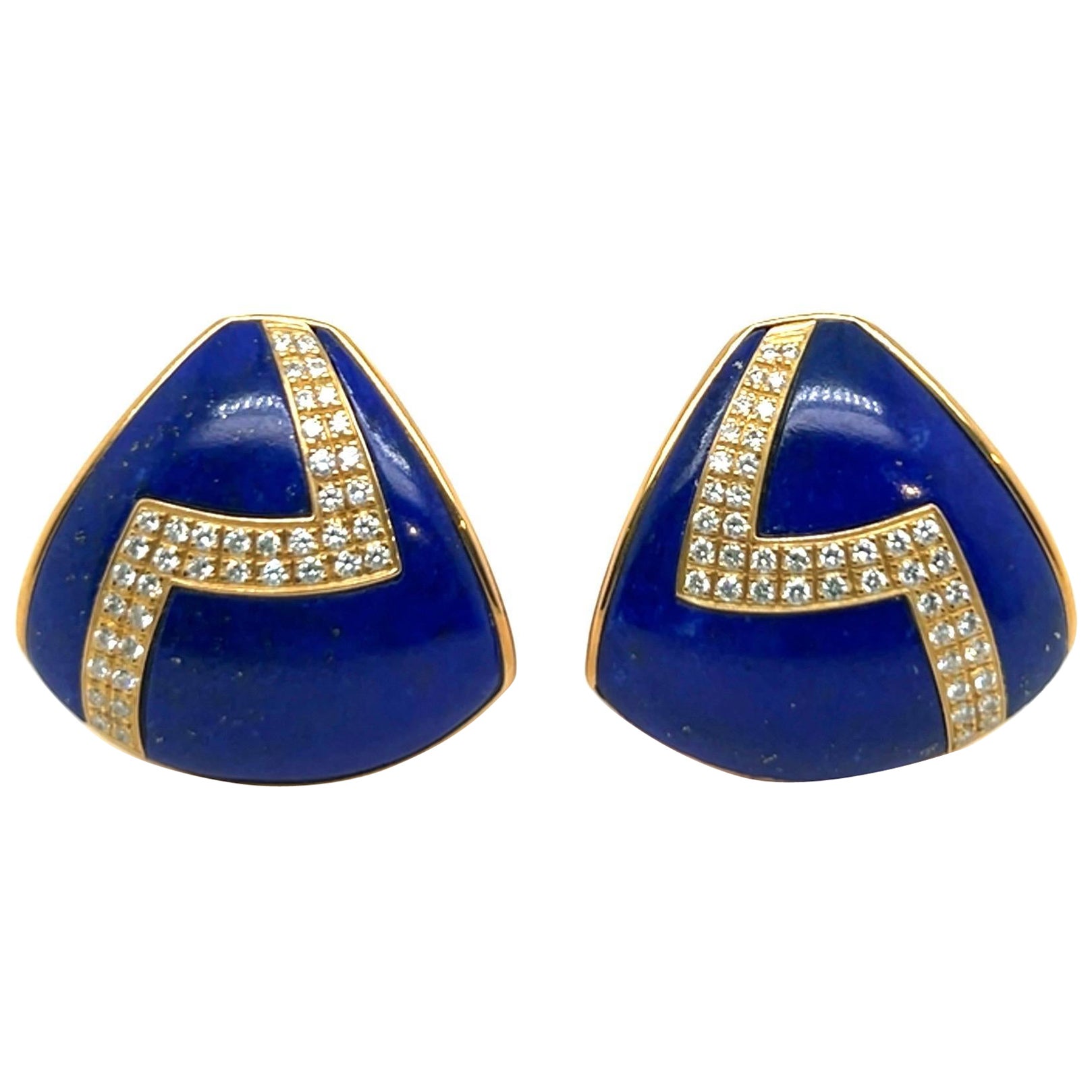Boucles d'oreilles en or jaune 18 carats, lapis-lazuli et diamants par Paul Binder, années 1990 en vente
