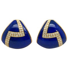 Boucles d'oreilles en or jaune 18 carats, lapis-lazuli et diamants par Paul Binder, années 1990