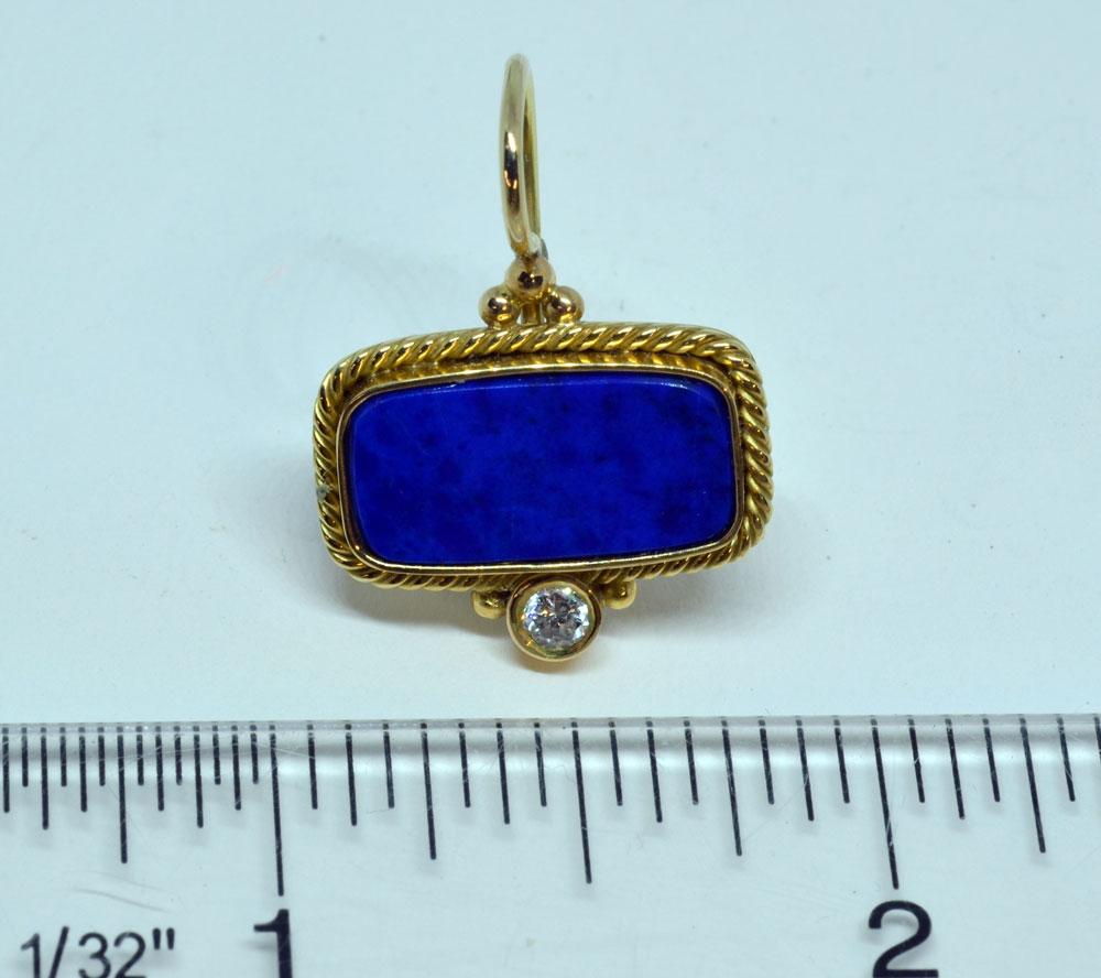 Brilliant Cut 18 Karat Yellow Gold Lapis Lazuli and Diamond Earrings Handmade For Sale