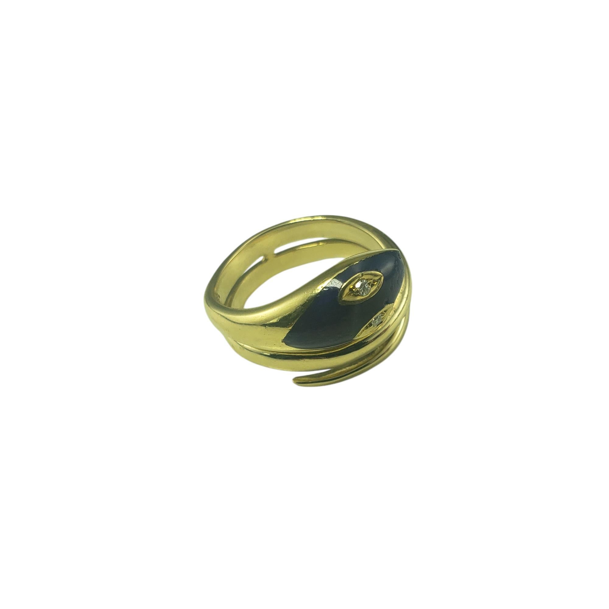 18 Karat Yellow Gold Lapis Lazuli and Diamond Snake Ring Size 6.25

This stunning snake ring is decorated with lapis lazuli and two round single cut diamonds set in 18K yellow gold. 

Width: 13 mm. Shank: 6 mm.

Approximate total diamond weight: .02