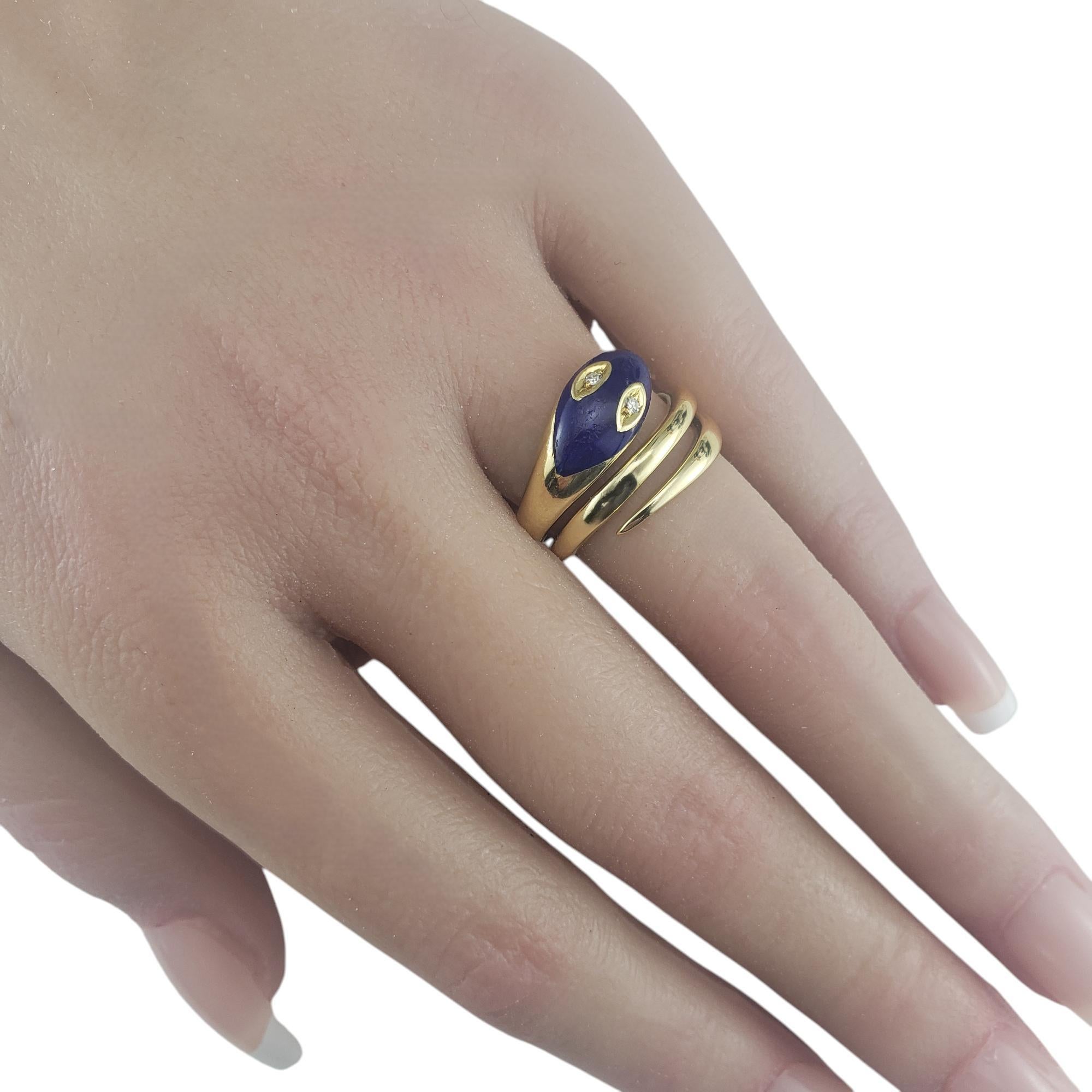 18 Karat Yellow Gold Lapis Lazuli and Diamond Snake Ring Size 6.25 #19595 For Sale 1