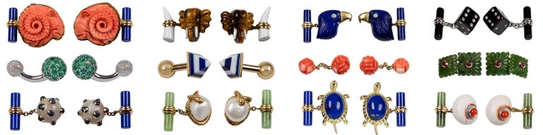18 Karat Yellow Gold Lapis Lazuli and Jade Frog Cufflinks In New Condition For Sale In Milano, IT