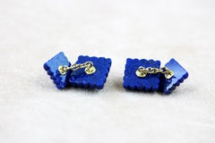 18 Karat Yellow Gold Lapis Lazuli and Rubies Double Square Cufflinks
