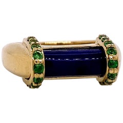18 Karat Yellow Gold Lapis Lazuli and Tsavorite Garnet Ring