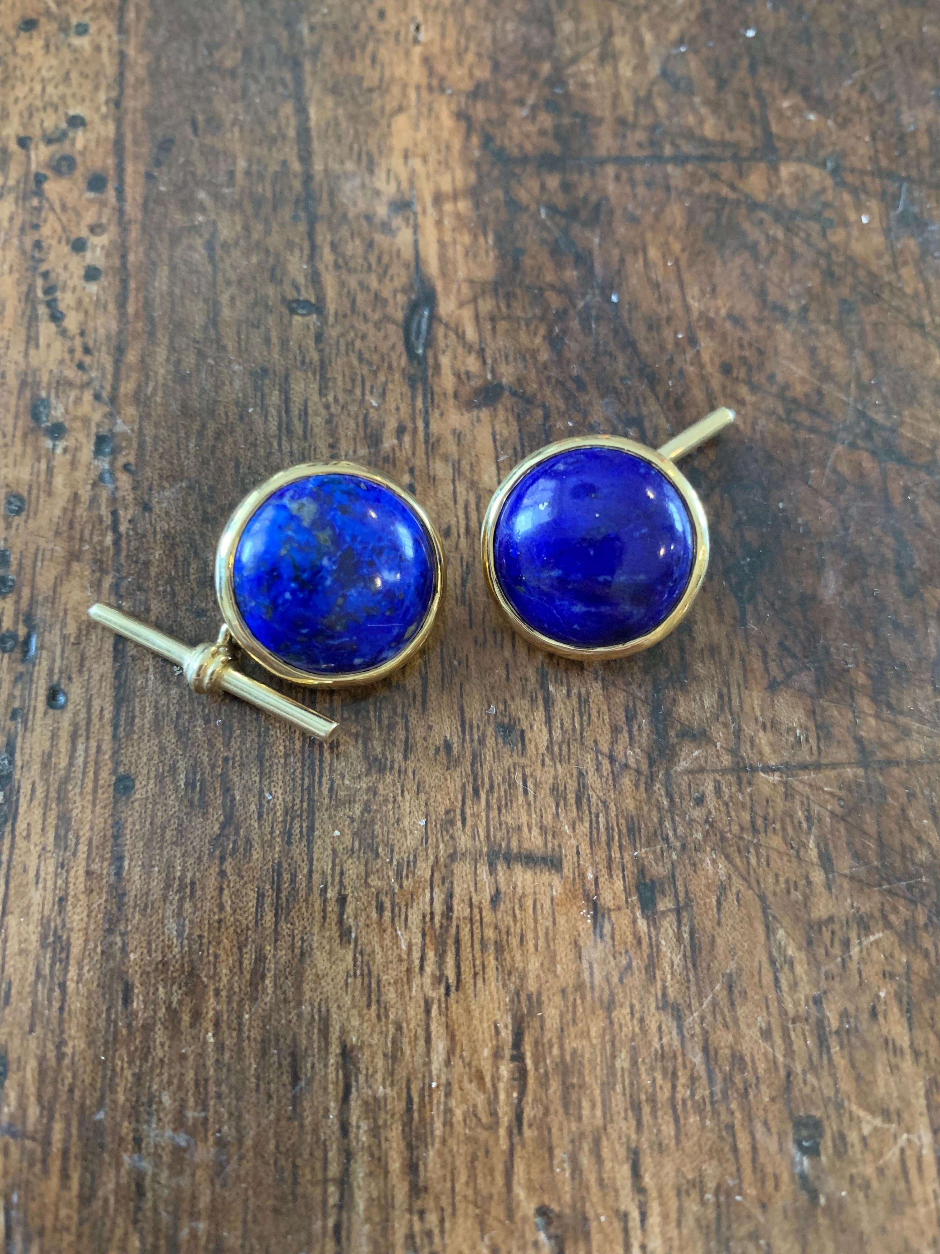 18 Karat Yellow Gold Lapis Lazuli Chain Cufflinks In New Condition For Sale In London, GB