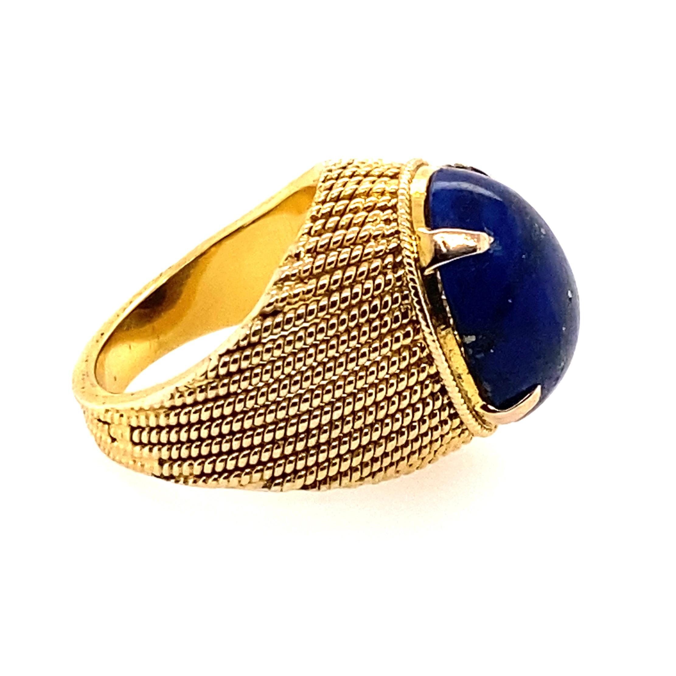 Artisan 18 Karat Yellow Gold Lapis Lazuli Cocktail Ring For Sale