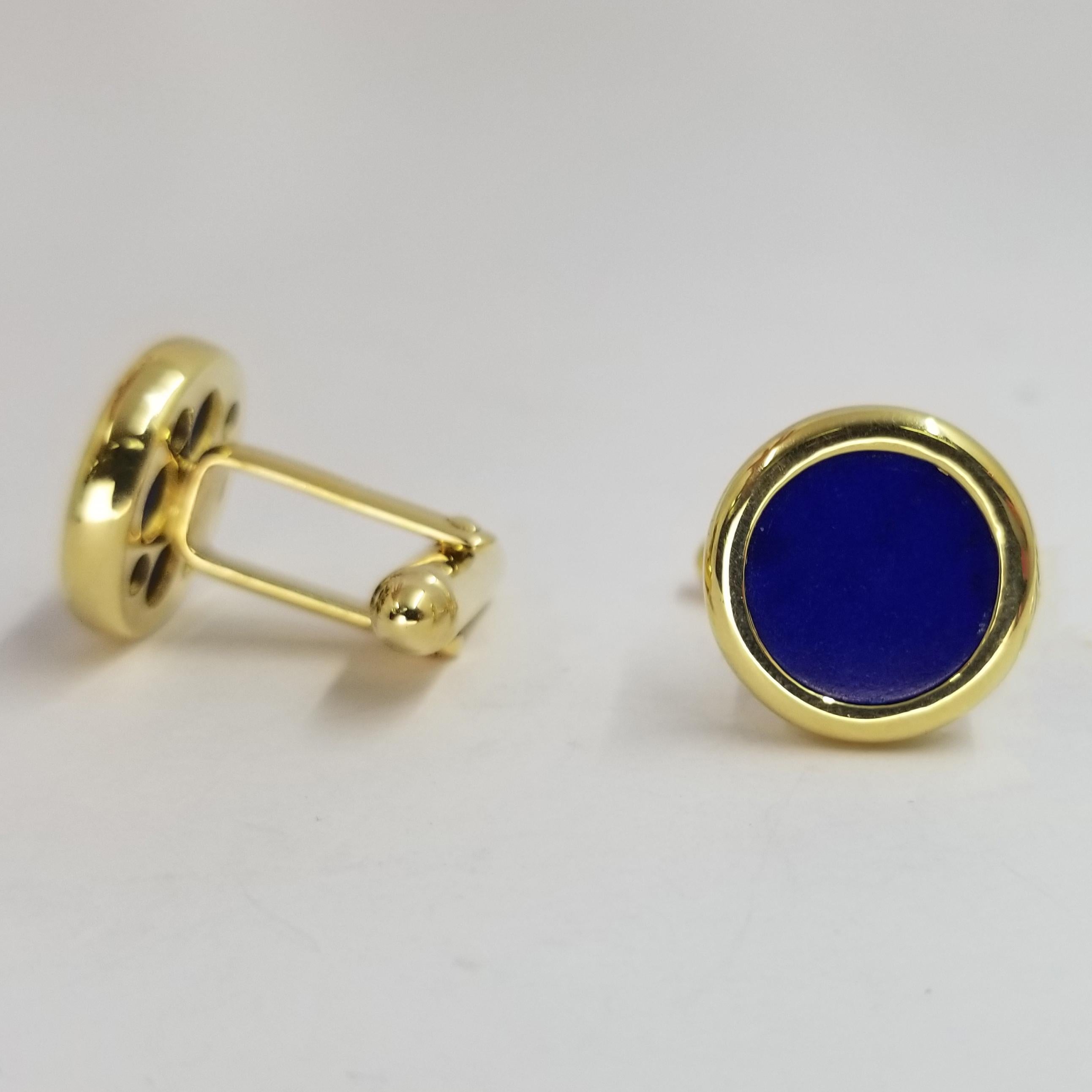 18 Karat Yellow Gold Lapis Lazuli Cufflinks In Good Condition In Coral Gables, FL