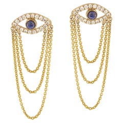 18 Karat Gelbgold Lapislazuli Diamant Evil Eye Ohrhänger mit Evil Eye