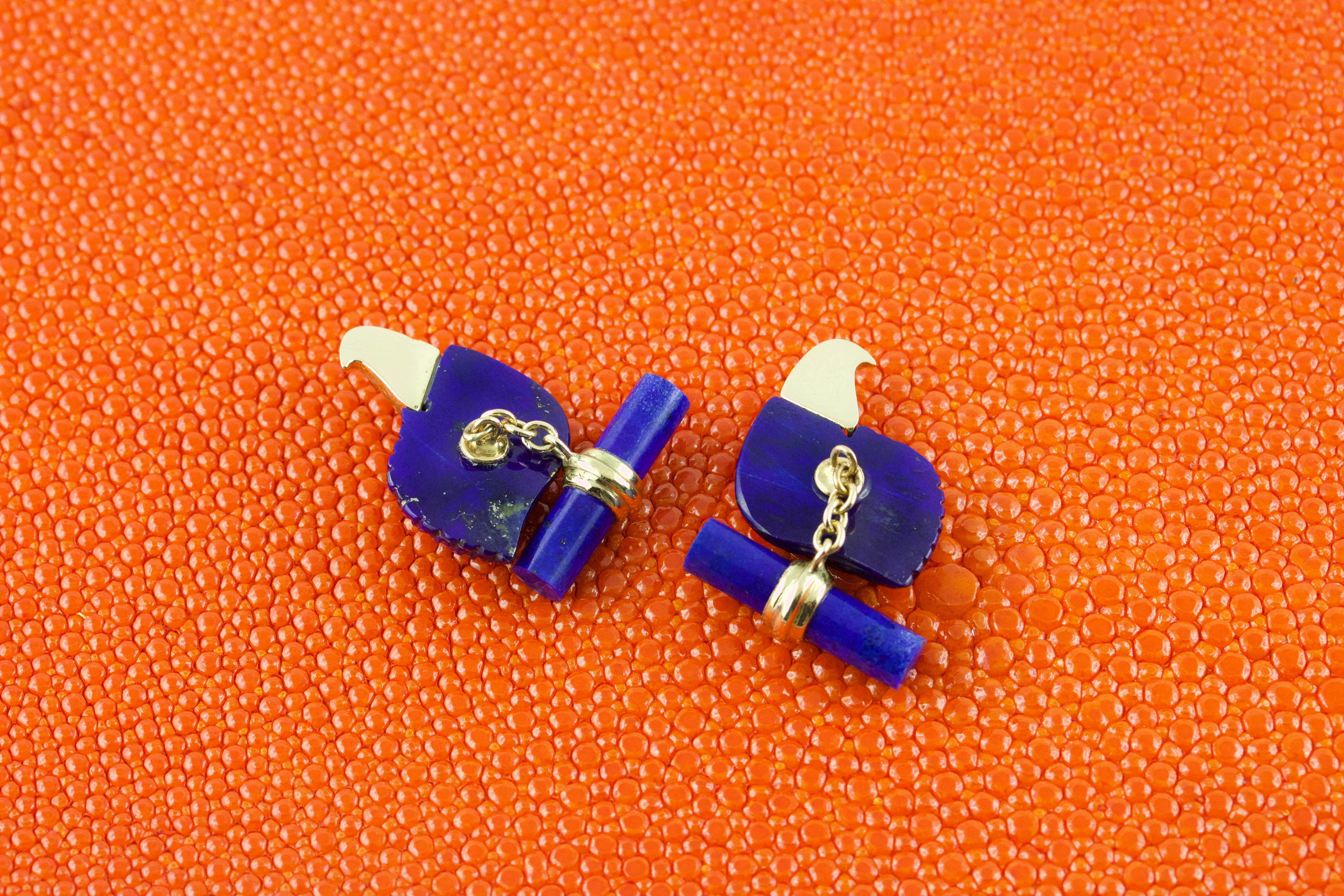 Contemporain Boutons de manchette en or jaune 18 carats, lapis-lazuli, diamants et aigle en vente