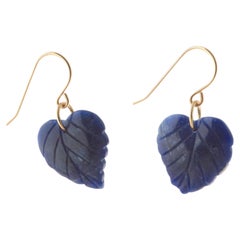 18 Karat Yellow Gold Lapis Lazuli Leaf Leaves Drop Modern Cocktail Chic Earrings