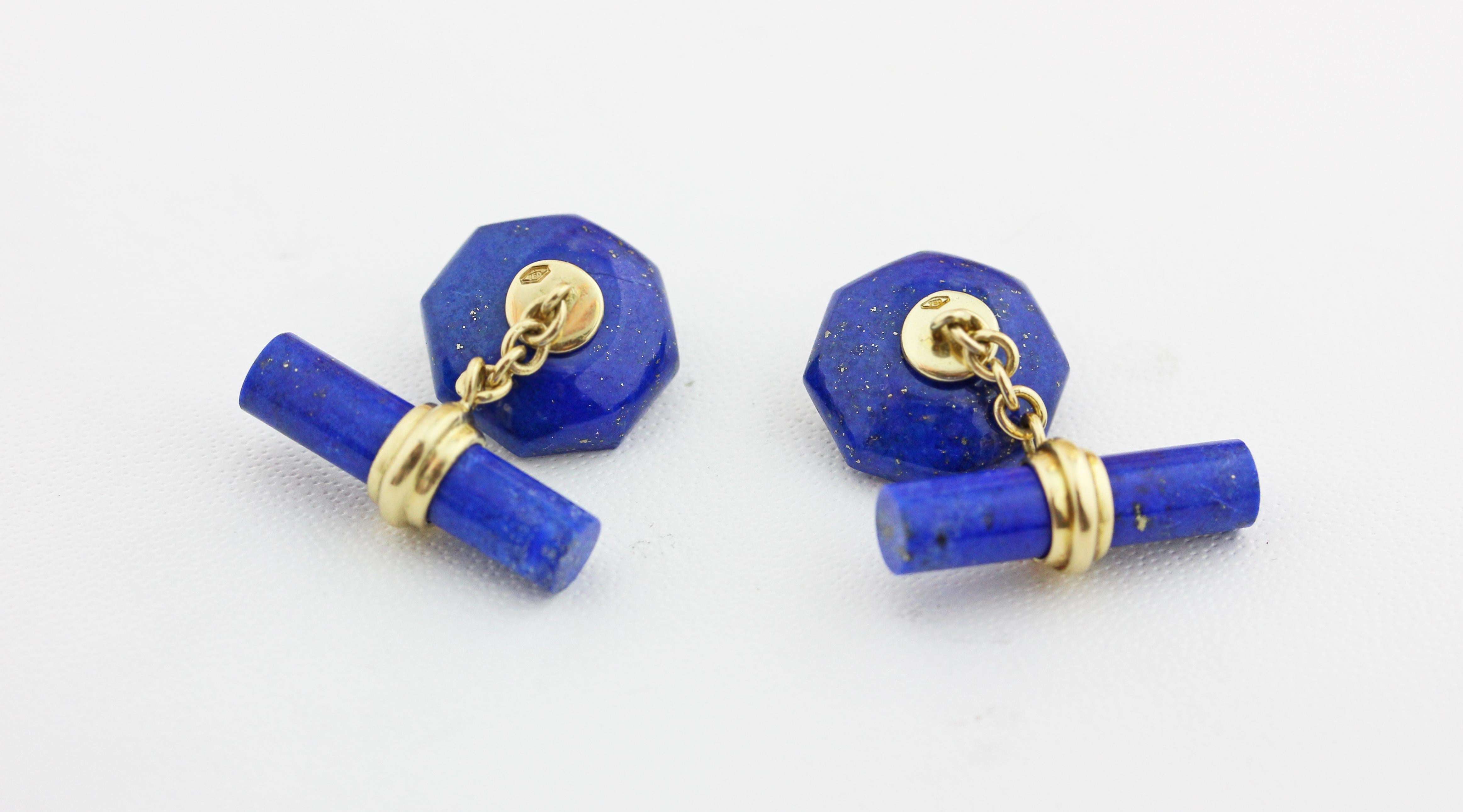 18 Karat Yellow Gold Lapis Lazuli Rubies Octagonal Cufflinks In New Condition For Sale In Milano, IT