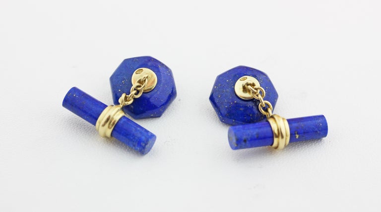 18 Karat Yellow Gold Lapis Lazuli Rubies Octagonal Cufflinks In New Condition For Sale In Milano, IT