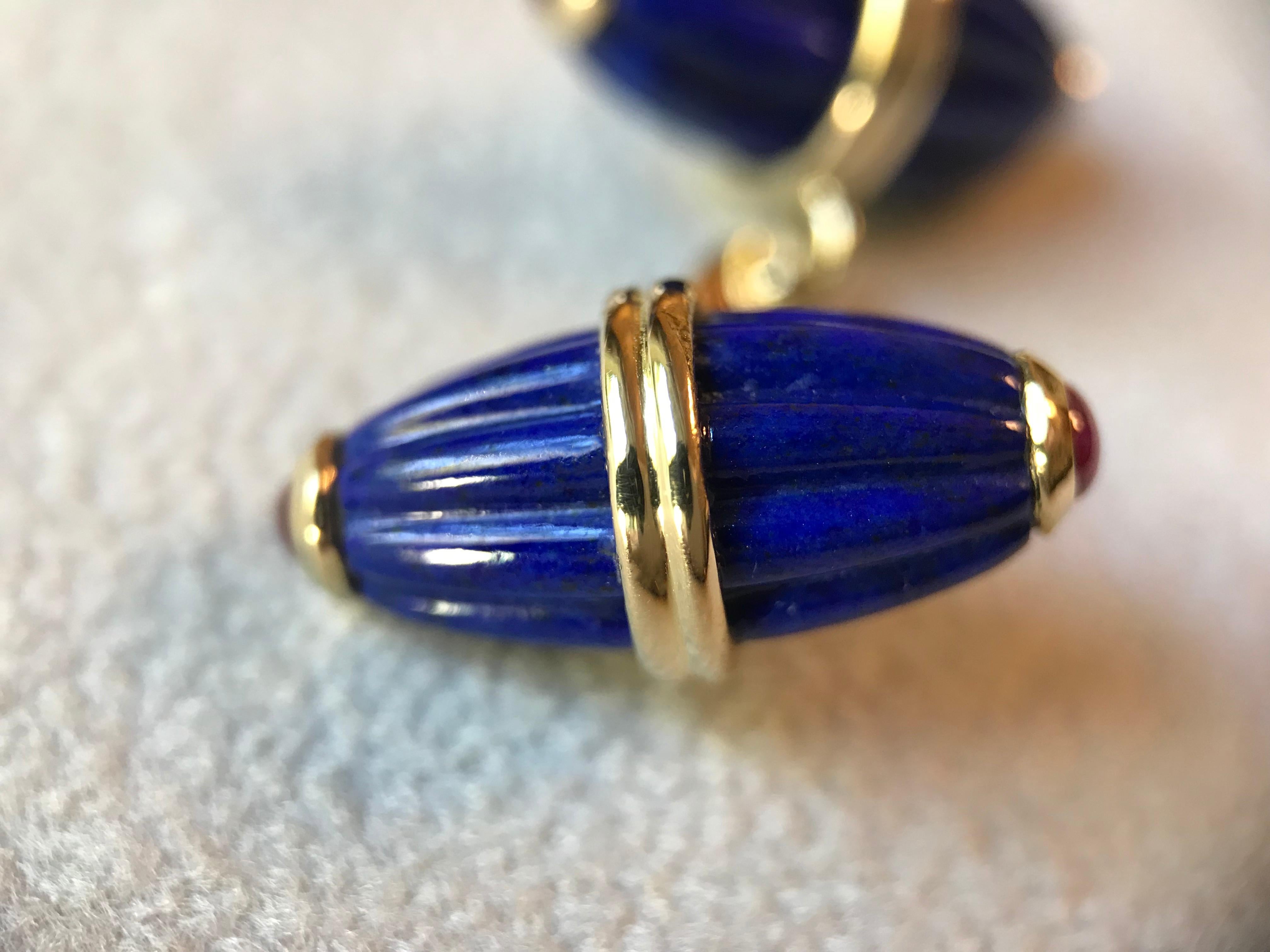 Mixed Cut 18 Karat Yellow Gold Lapis Lazuli Ruby Cufflinks For Sale