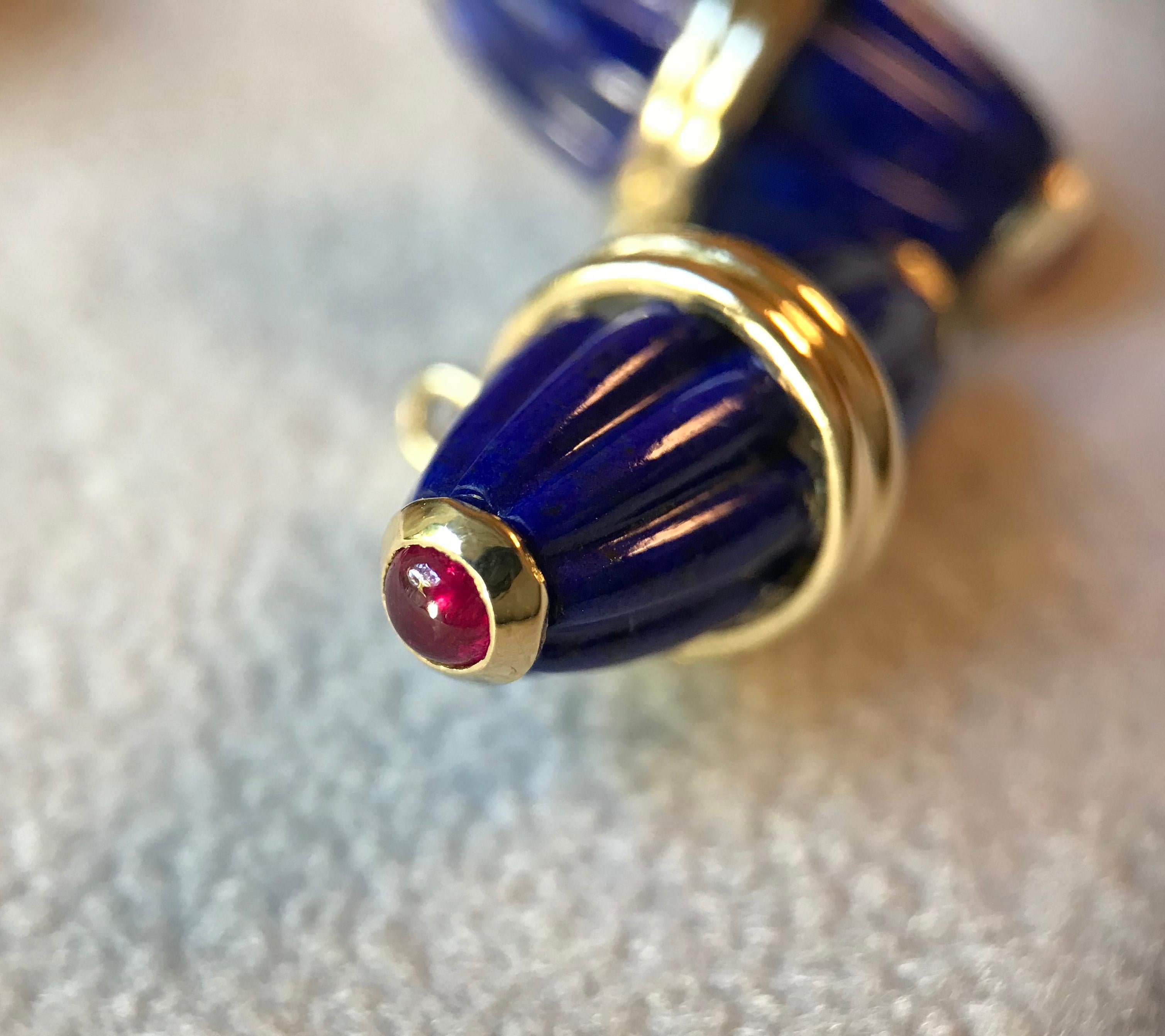 Women's or Men's 18 Karat Yellow Gold Lapis Lazuli Ruby Cufflinks