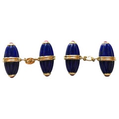 18 Karat Yellow Gold Lapis Lazuli Ruby Cufflinks