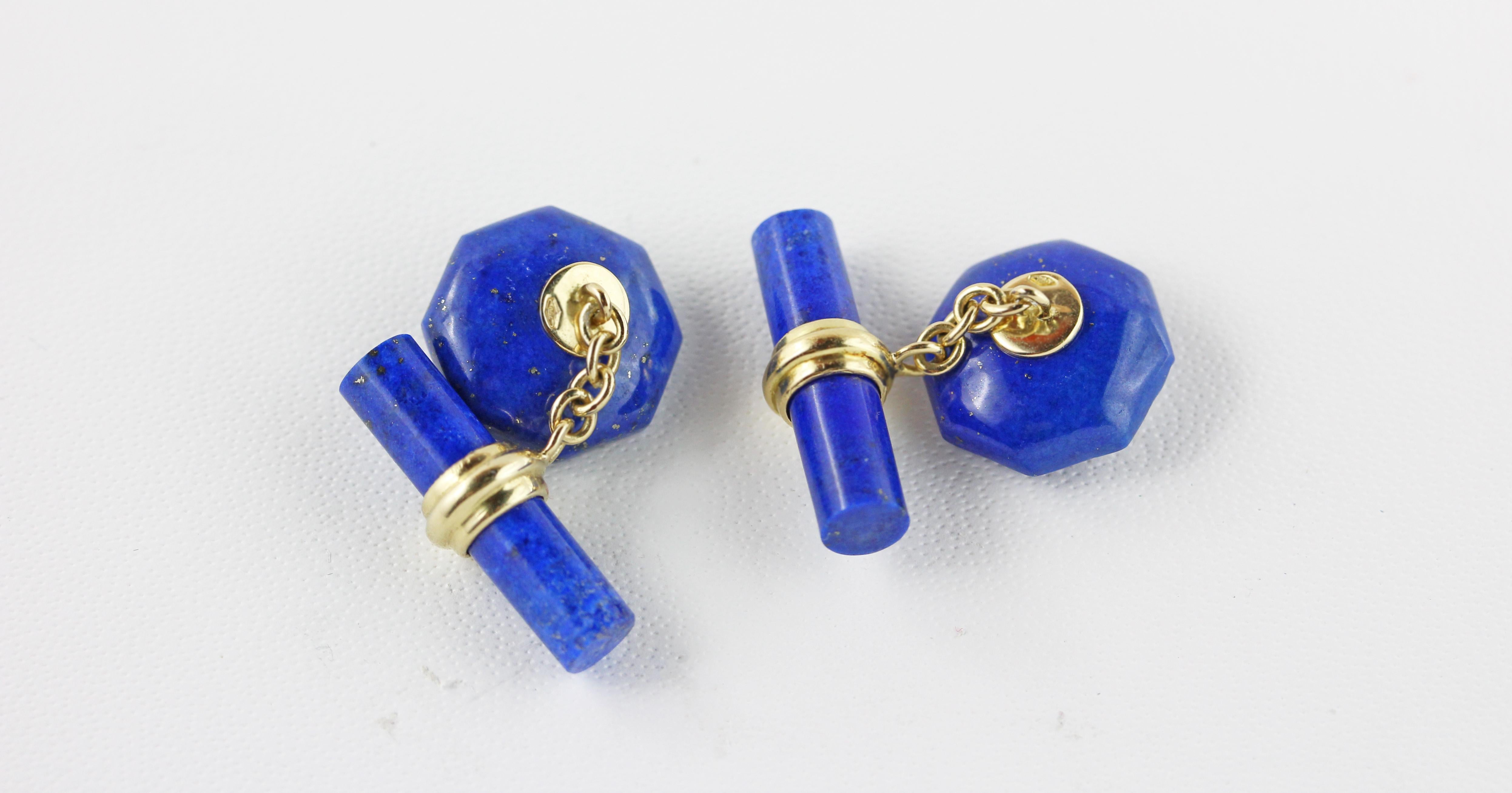 18 Karat Yellow Gold Lapis Lazuli Sapphires Octagonal Cufflinks In New Condition For Sale In Milano, IT