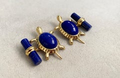18 Karat Yellow Gold Lapis Lazuli Turtle Cufflinks