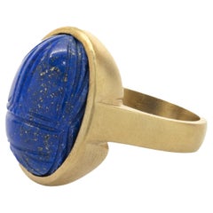 18 Karat Yellow Gold Lapis Scarab Ring
