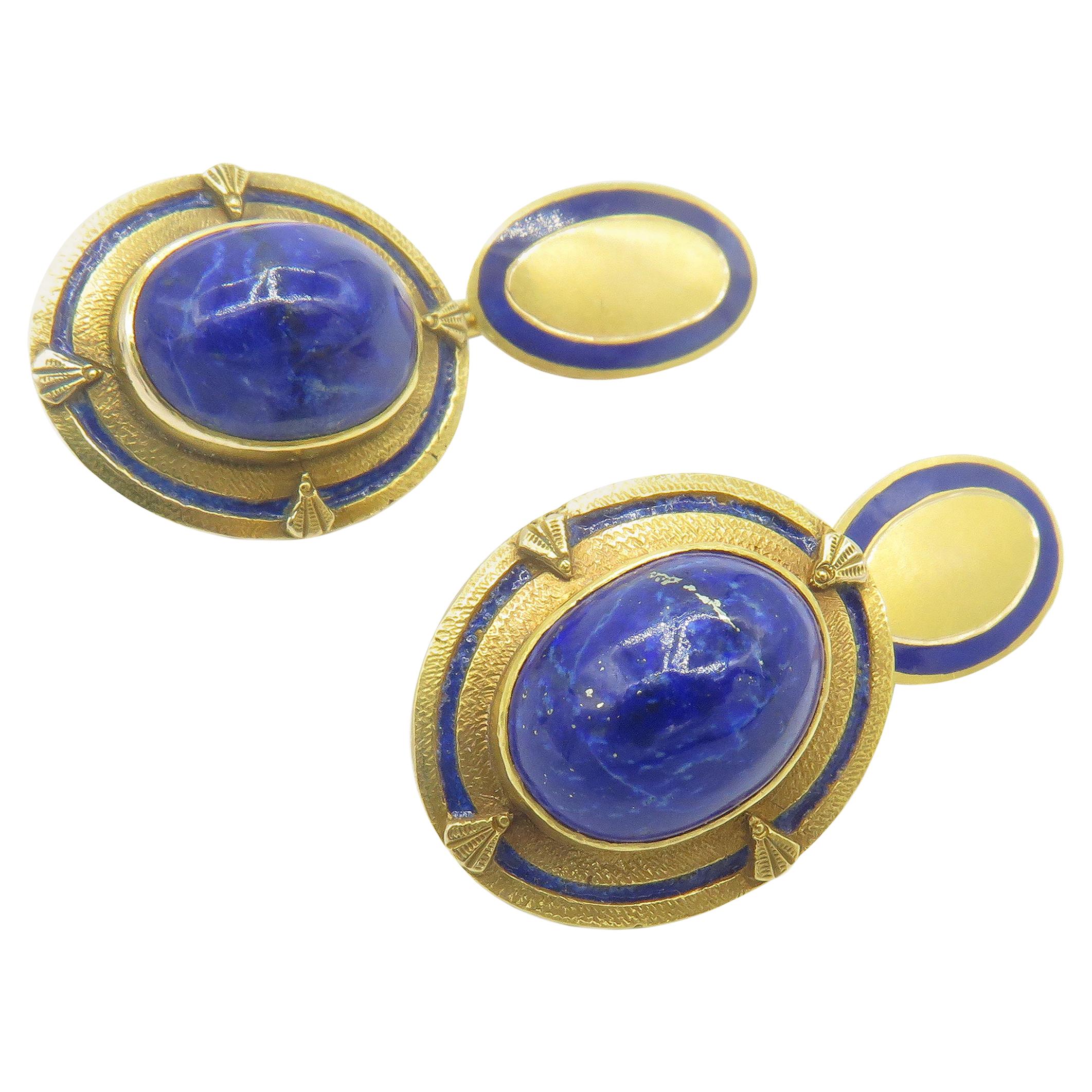 18 Karat Yellow Gold Lapiz and Enamel Cufflinks